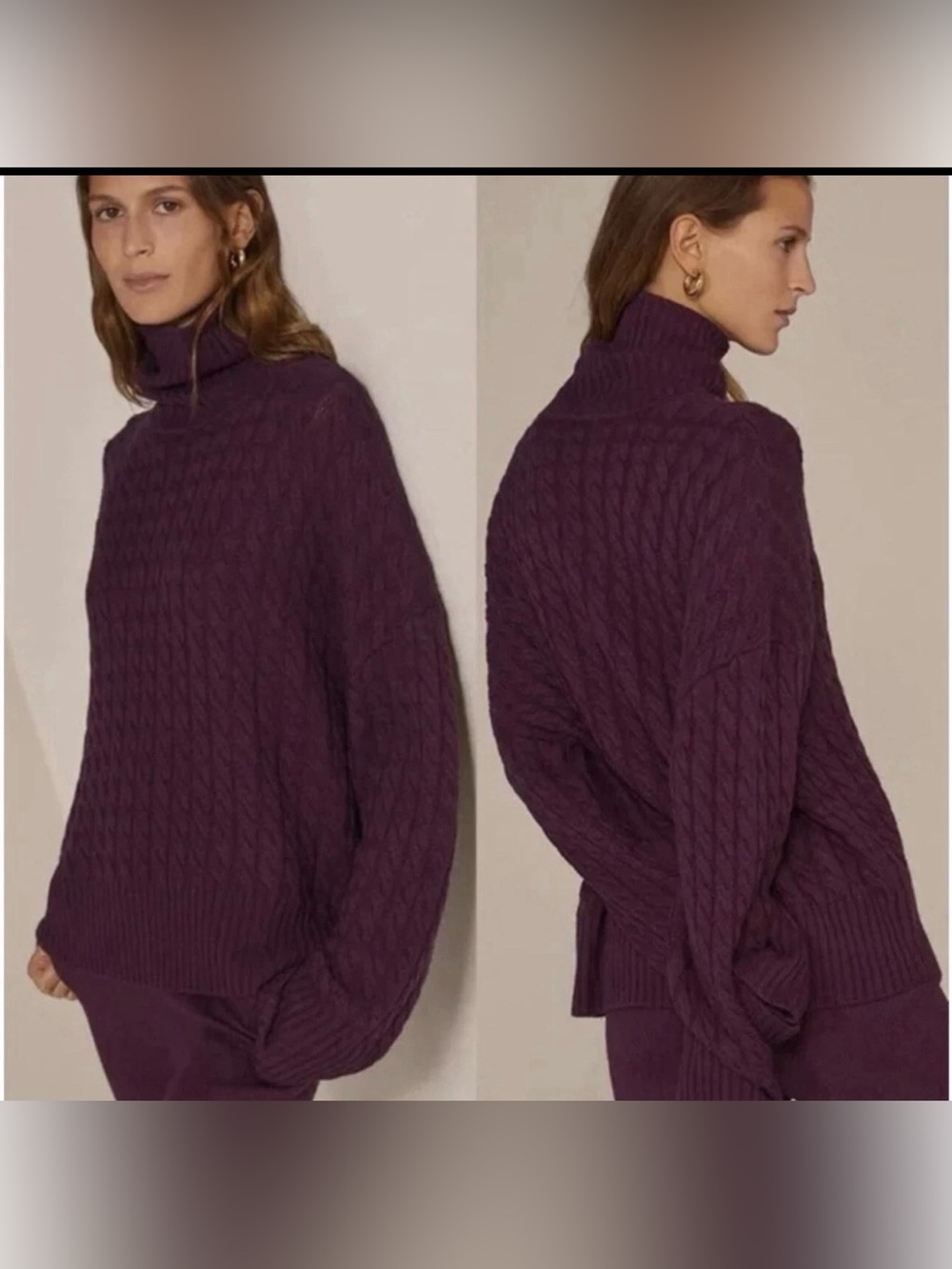 Favorite Daughter Masha Sweater Turtleneck Wool Blend Cable Knit in Plum , XS